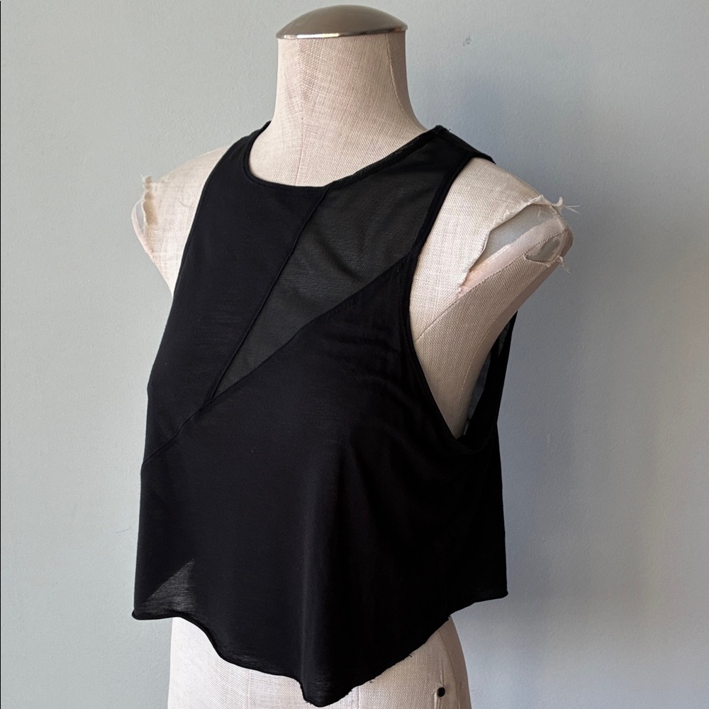 ALO Yoga Black Cropped Mesh Panel Tank Top